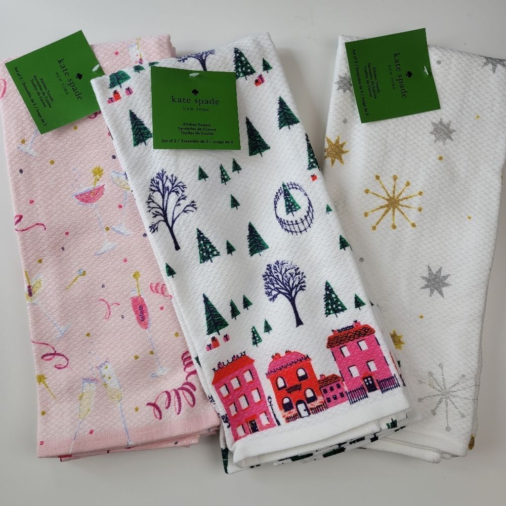 3 SETS KATE SPADE HOLIDAY CHRISTMAS SNOWFLAKE STAR COCKTAIL PARTY TOWELS NWT